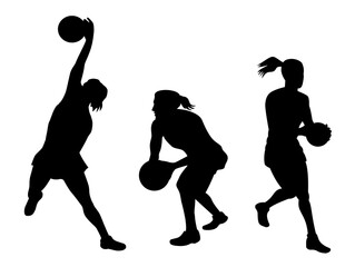 illustration of a netball player catching with ball in background