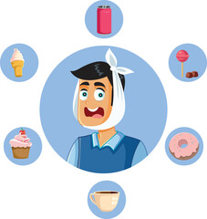 Sweet Foods and Drinks Harming the Teeth Vector Cartoon Illustration. Senior professor explaining protective measures for school reopening
