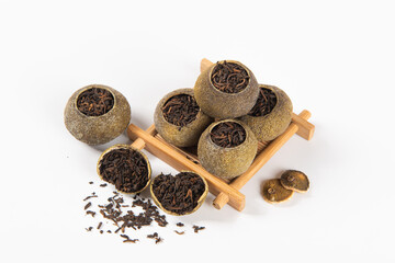 Chinese tea small green citrus tea isolated on white background