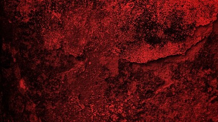 background concept using old cracked wall material with red dominant color, peeling wall surface forming abstract art, old wall background full of cracks and moss