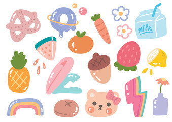 set of cute icon aesthetic element