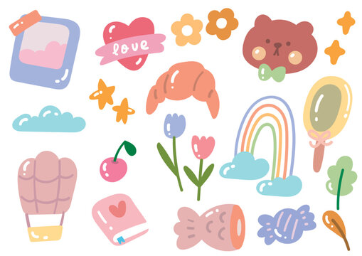 set of cute icon aesthetic element