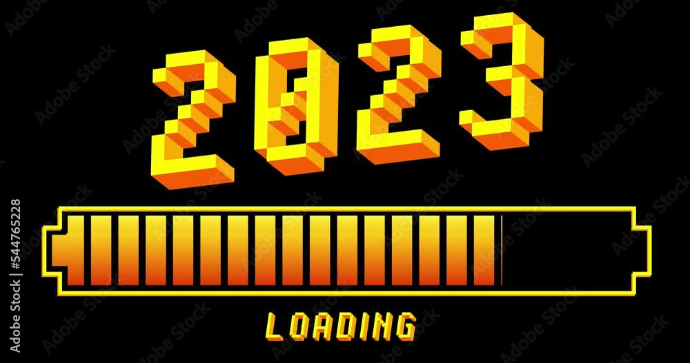 Poster the number 2023 with loading, downloading, uploading bar indicator. download, upload on computer scr