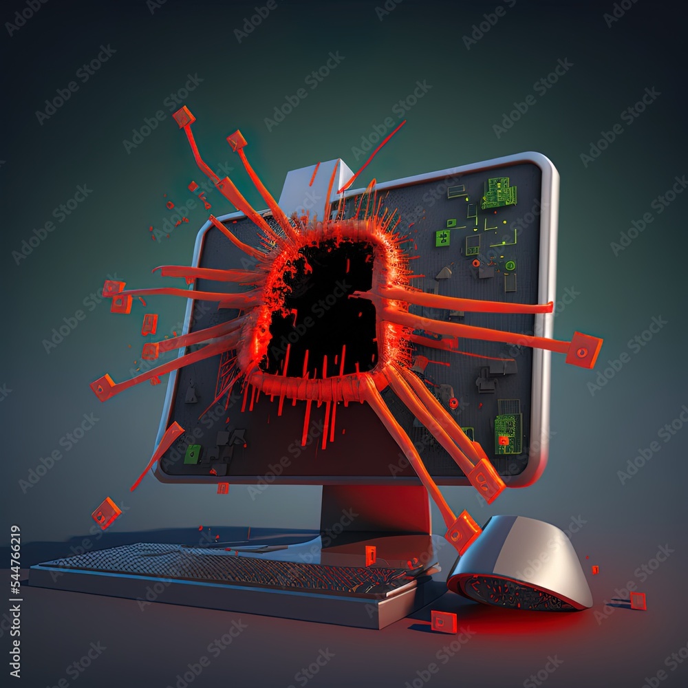 Aufkleber computer hacked, system error, virus, cyber attack, malware concept. danger symbol. 3d rendering.