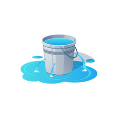 Water leaking from bucket vector illustration. - obrazy, fototapety, plakaty