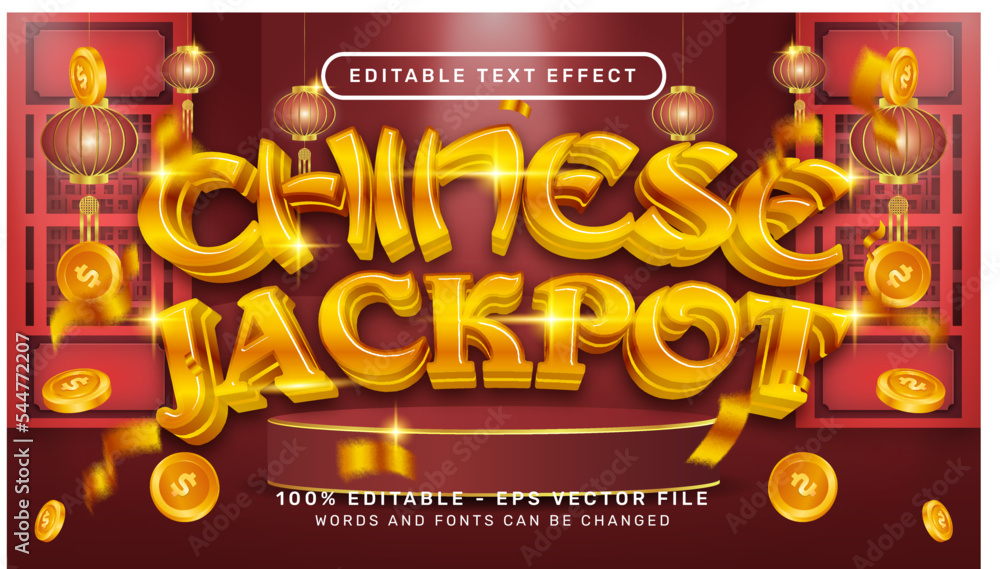 Aufkleber chinese jackpot 3d text effect and editable text effect with chinese new year background