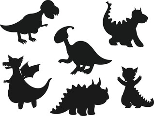 Set of Dinosaur isolated vector Silhouettes