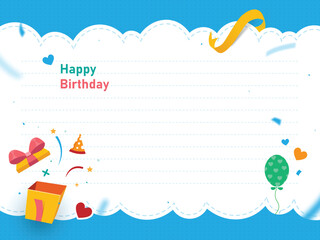 Happy birthday card cute gift box balloons and frame