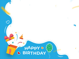 Happy birthday card cute gift box balloons and frame