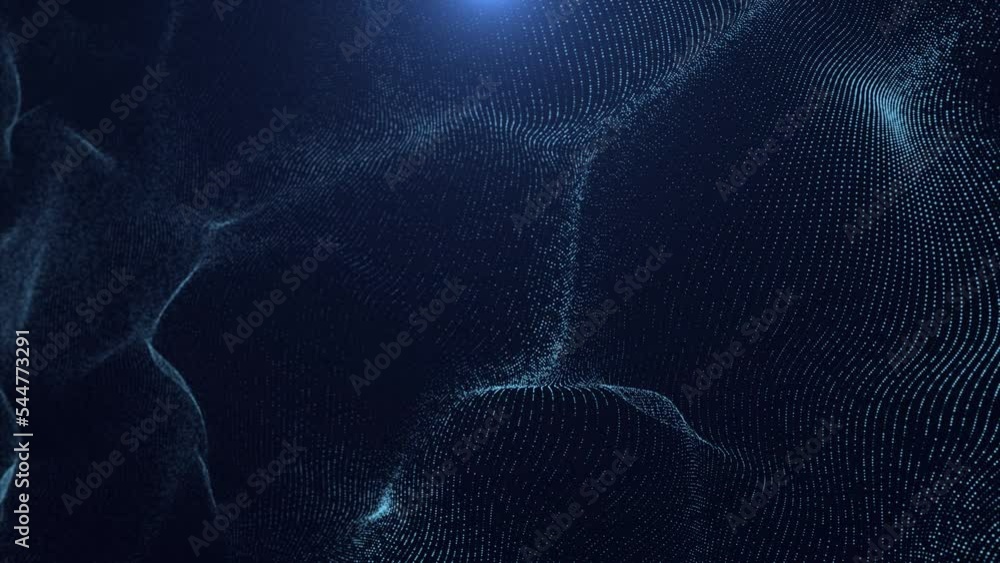 Poster dynamic blue particle wave, digital blue wave particle background, data technology background, 3d re