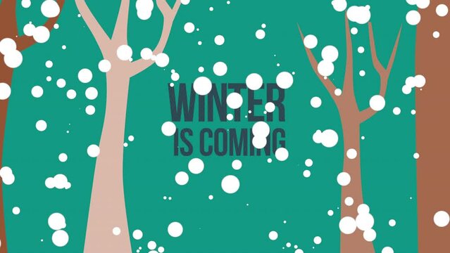 Winter Is Coming with fall snow in forest, motion holidays and winter style background for New Year and Merry Christmas