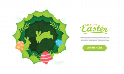 Templates web banner with silhouette easter egg rabbit and illustration