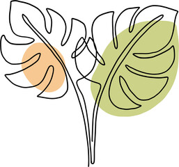 simplicity monstera leaf freehand continuous line drawing