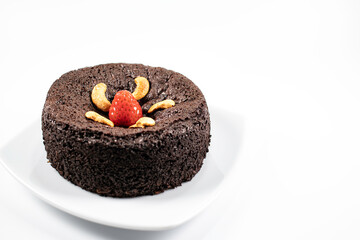 Homemade chocolate brownies on white background