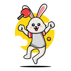 Fototapeta na wymiar Cute rabbit playing table tennis