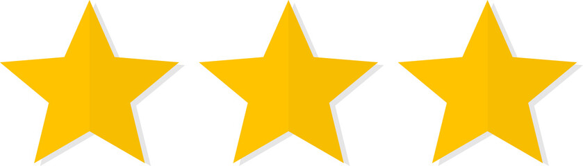 RATING ICON THREE YELLOW STARS WITH SHADOW, PNG
