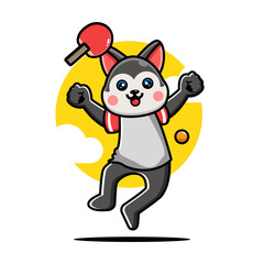 Obraz na płótnie Canvas Cute husky playing table tennis