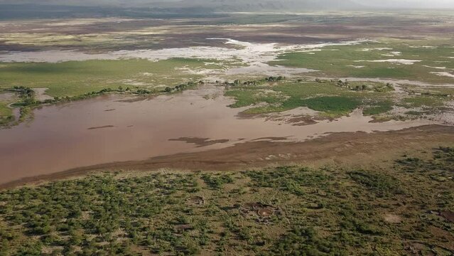 Nice 4k aerial view of the Lake Natron, on the border of Tanzania with Kenya,