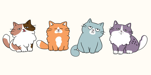 Vector Illustration of Cartoon Cat Characters on Isolated Background