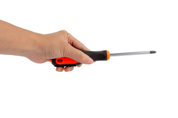 Screwdriver tools in hand on transparent background