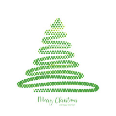 Merry christmas dotted line green tree holiday card background