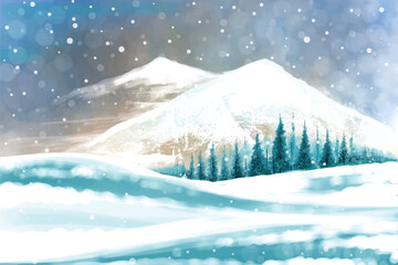 Festive winter landscape christmas trees beautiful holiday card background