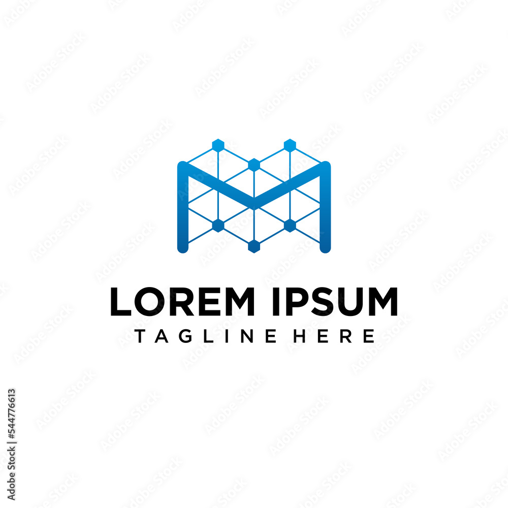 Poster inspiration logo initial letter m abstract with tech style and gradient color.