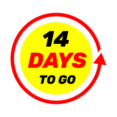 14 days to go sign label vector art illustration with red arrow and yellow background