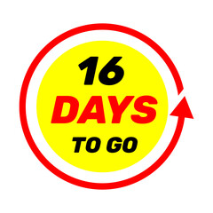 16 days to go sign label vector art illustration with red arrow and yellow background