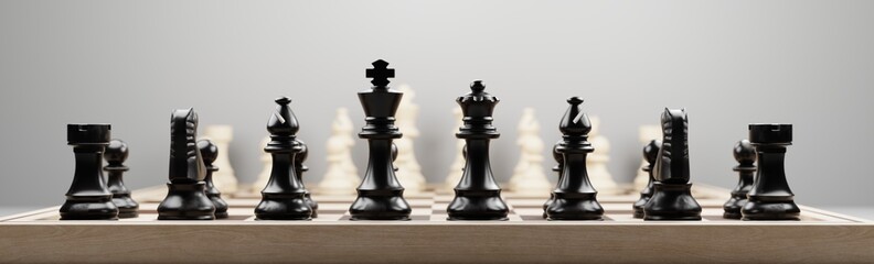 Close-Up Black Chess Pieces Font And White Chess Pieces Back On The Chessboard 4k