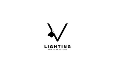 V logo lightning for identity. electrical template vector illustration for your brand.