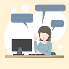 business concept illustration collection of office scene with men and women participating in business activities outline vector illustration