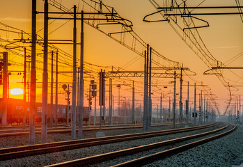 Fototapeta na wymiar train station at sunset