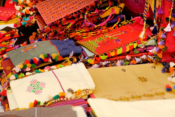 artistic painted colorful handcrafted Products selling in handicraft fair.