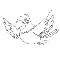 Line parrot bird flying. Outline cartoon character isolated on white for coloring book
