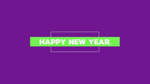 Happy New Year with green lien and frame on purple modern gradient, motion abstract winter holidays, minimalism and promo style background