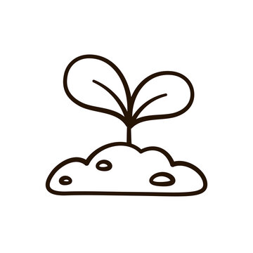 Little seedling sprout cute cartoon outline line art illustration. Gardening farming agriculture coloring book page activity worksheet for kids