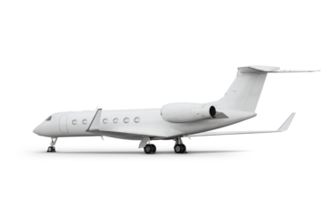White modern corporate business jet isolated on transparent background
