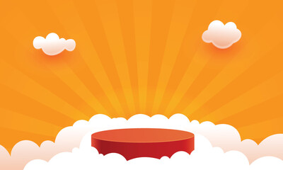 Background with a product podium surrounded by clouds