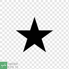 Star icon. Simple flat style. Black star icon isolated on transparent background. Vector illustration EPS 10. Can be used as a PNG format image.
