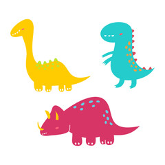 Cute Dinosaur in childish style. Vector Illustration. Can be used for fabric and textile, wallpapers, backgrounds, home decor, posters, cards.