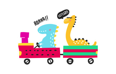 Cute Dinosaur in childish style. Vector Illustration. Can be used for fabric and textile, wallpapers, backgrounds, home decor, posters, cards.