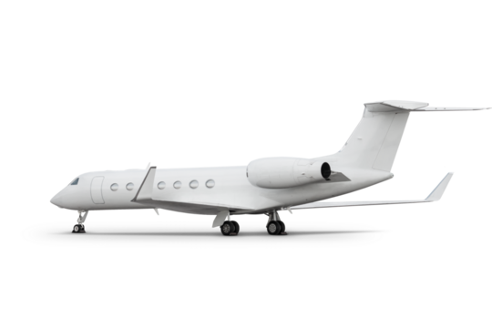 White modern corporate business jet isolated on transparent background