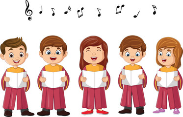Cartoon choir children singing a song