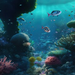 Fototapeta na wymiar 3d wallpaper, Underwater world for kids