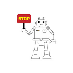 cartoon robot with stop road sign illustration
