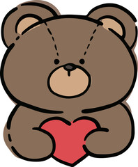ハートを抱くテディベアの手書きイラスト　ベクター素材