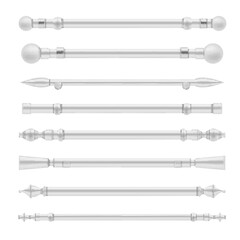 White cornice for curtains set realistic vector illustration metallic plastic interior rod accessory © Vikivector