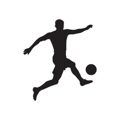 Fototapeta na wymiar Football player in action vector isolated white background. Soccer player kicking ball silhouette.