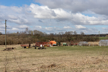 agricultural machines in field in autumn